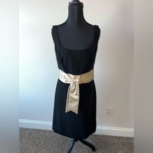 Ann Taylor Elegant Black Dress with Cream Satin Sash Size 14